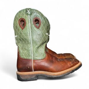 Twisted X Men’s 11B Steel Toe Western Work Boots Brown Green Leather Square Toe